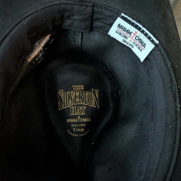 Minnetonka The Silverton Hat Black Leather Silver Concho Embellishments XL - Picture 6 of 13